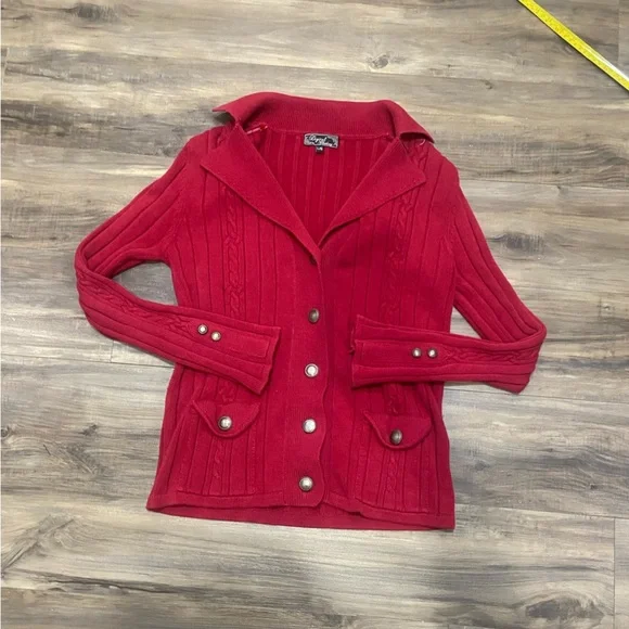 Iconic Y2K Red Cardigan With Collar And Buttons - Picture 1 of 6